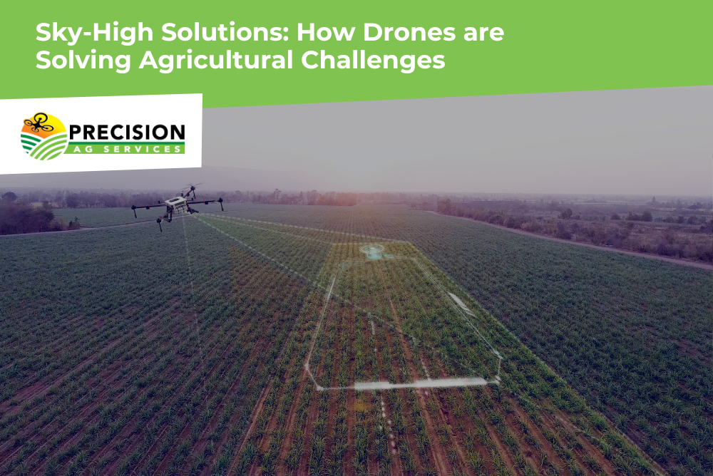 Agricultural drone dispersing seeds over a field.