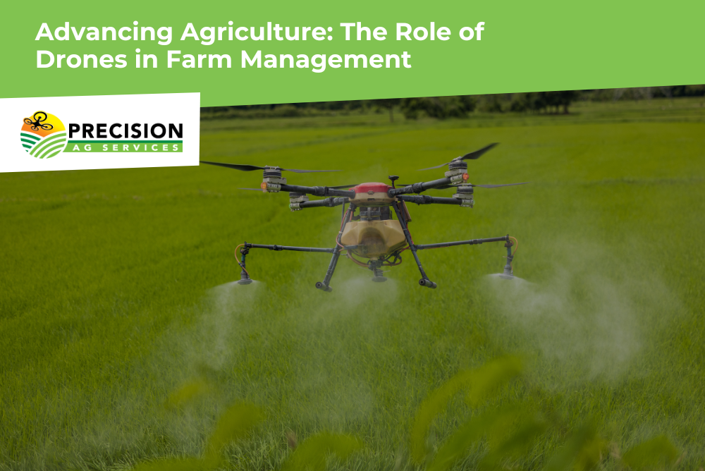 Agricultural drone flying over farmland, enhancing farm management with precision technology.