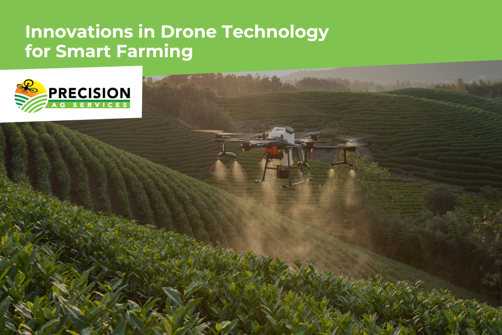 Drone capturing aerial imagery of farmland to monitor crop health and reduce chemical use.
