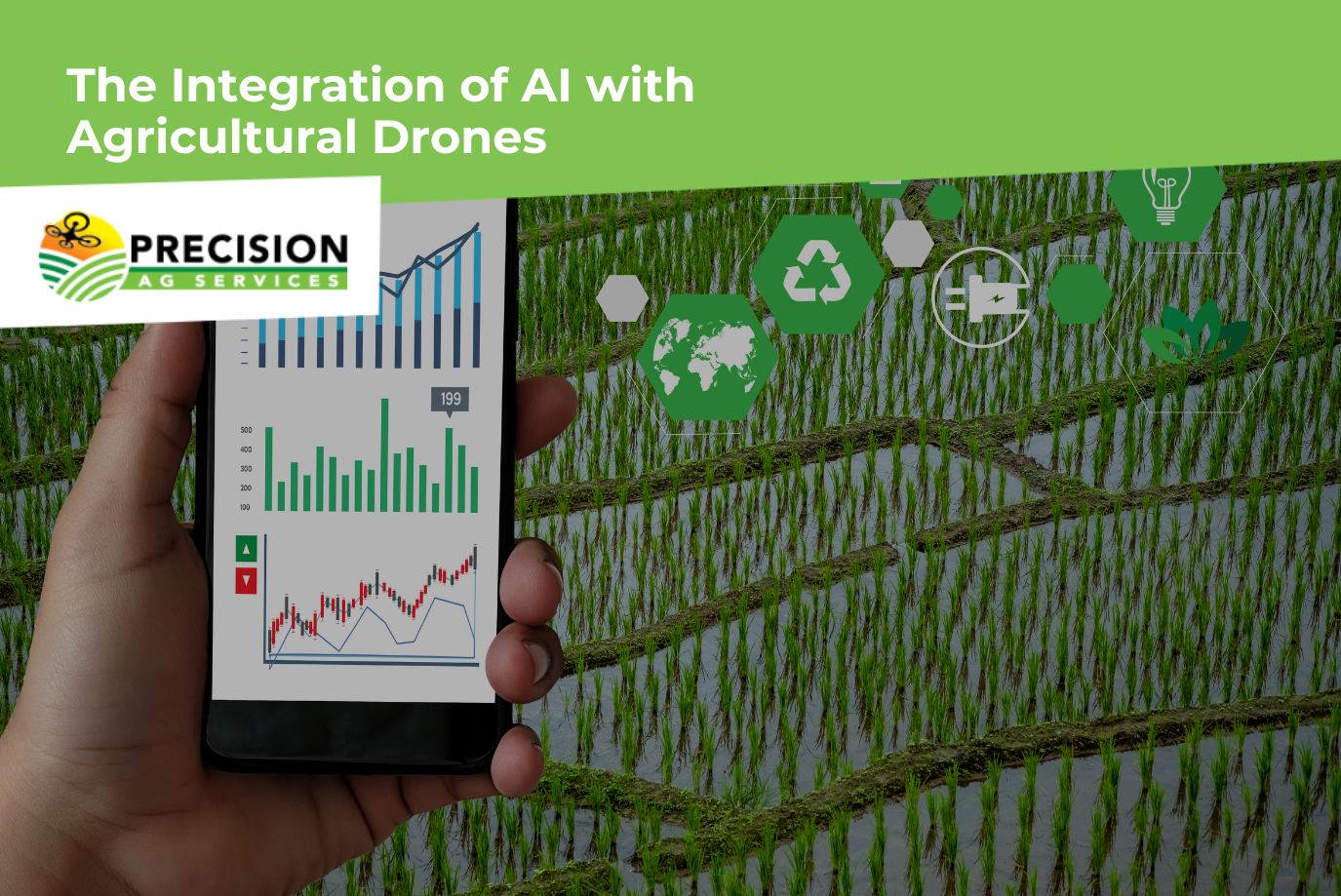 AI-powered drone flying over farmland, capturing data for advanced agricultural insights.