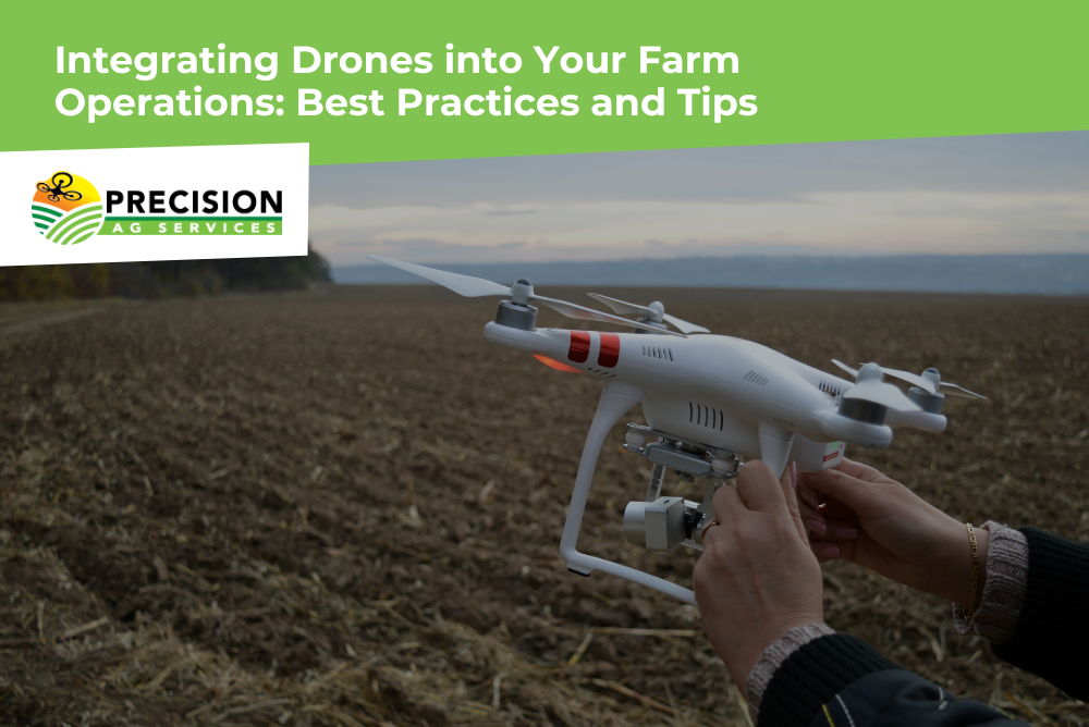 Drone flying over farmland to support automated crop monitoring and farm management.